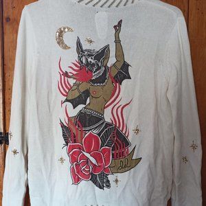 Drop Dead Clothing Vampire Bat Goddess Sweater off-white cream Cardigan